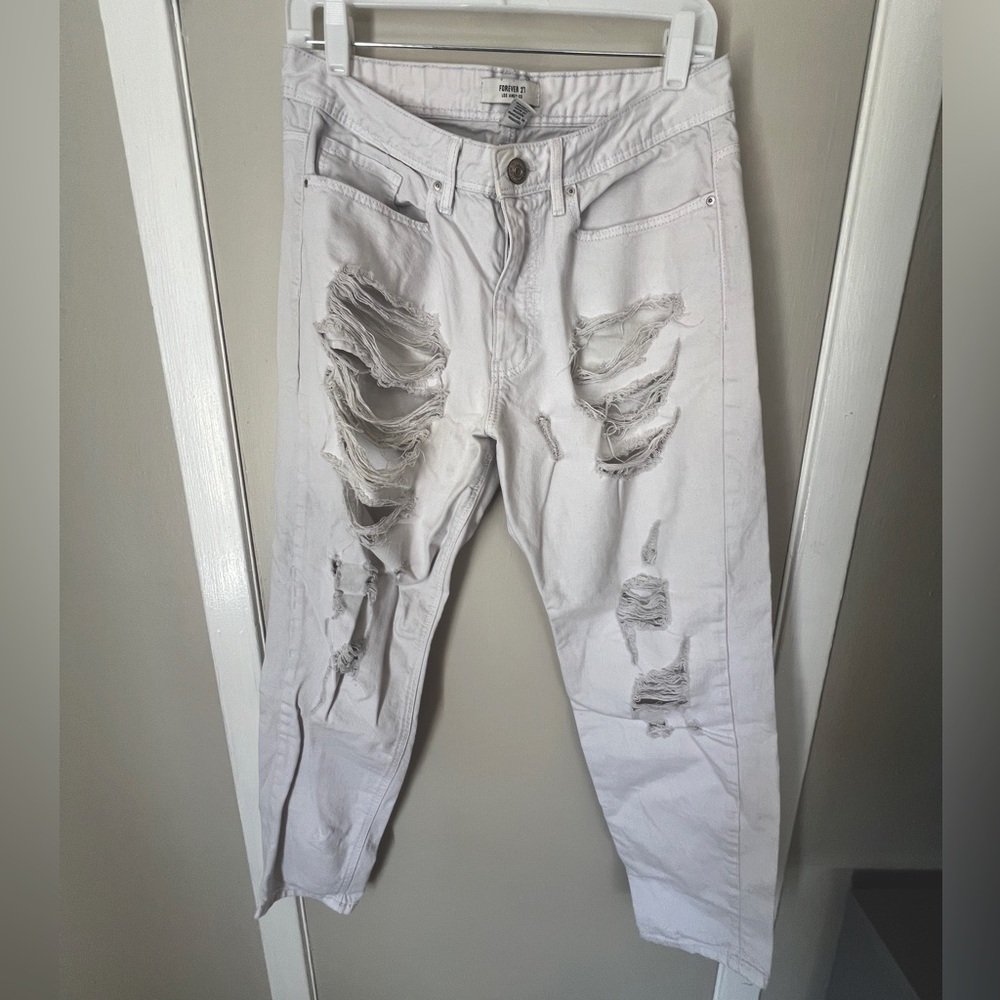 Forever 21 white ripped jeans